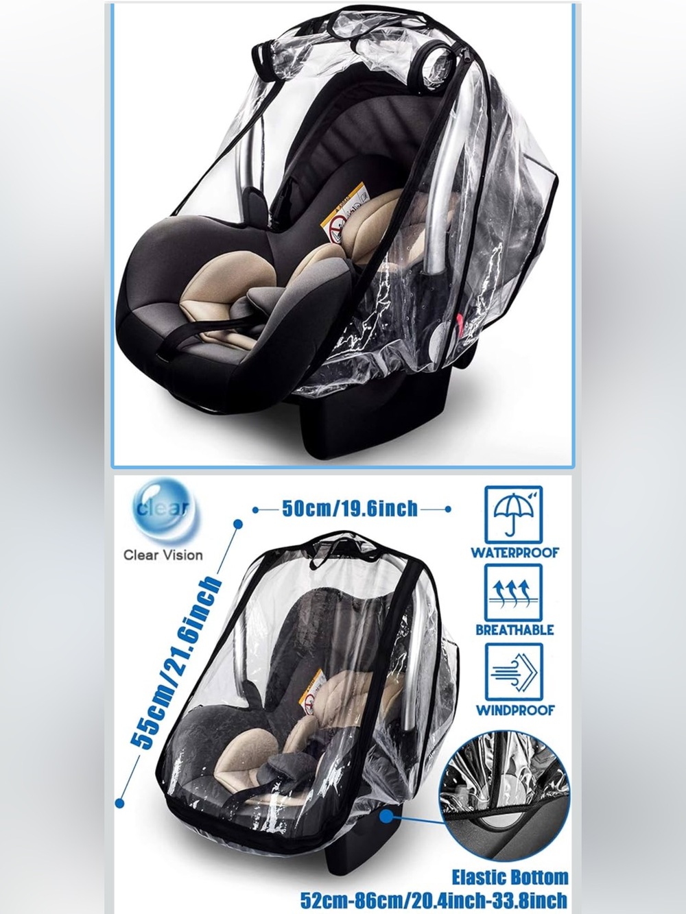 Infant Car Seat Rain Cover with Clear Shield